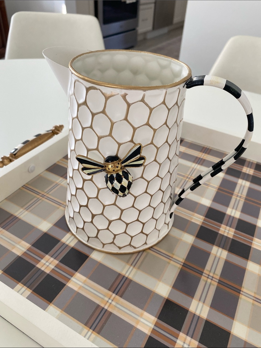 McKenzie Childs Honeycomb Bee Tin Watering Can-courtly stripeSold Out 🐝Pretty - Picture 4 of 8